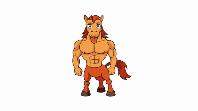 Balanced on two powerful front legs the Centaurs back legs join seamlessly with the body of a majestic horse. Its arms are toned and powerful capable. Cartoon Vector.