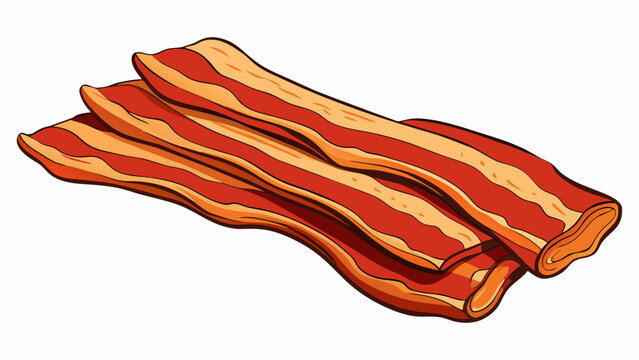 Bacon Strips Thin crispy slices of cured pork with a deep rich flavor. The edges are slightly charred and the fat has rendered down leaving behind a. Cartoon Vector.