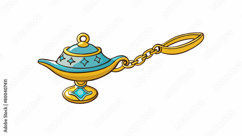 Poster Genie is a small ling charm bracelet with dangling symbols representing different magical powers ready to be activated by a simple touch.  on white. Cartoon Vector.