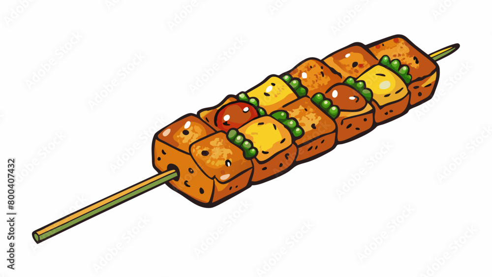 Poster grilled tempeh skewers marinated in a tangy bbq sauce and threaded with colorful vegetables have a s