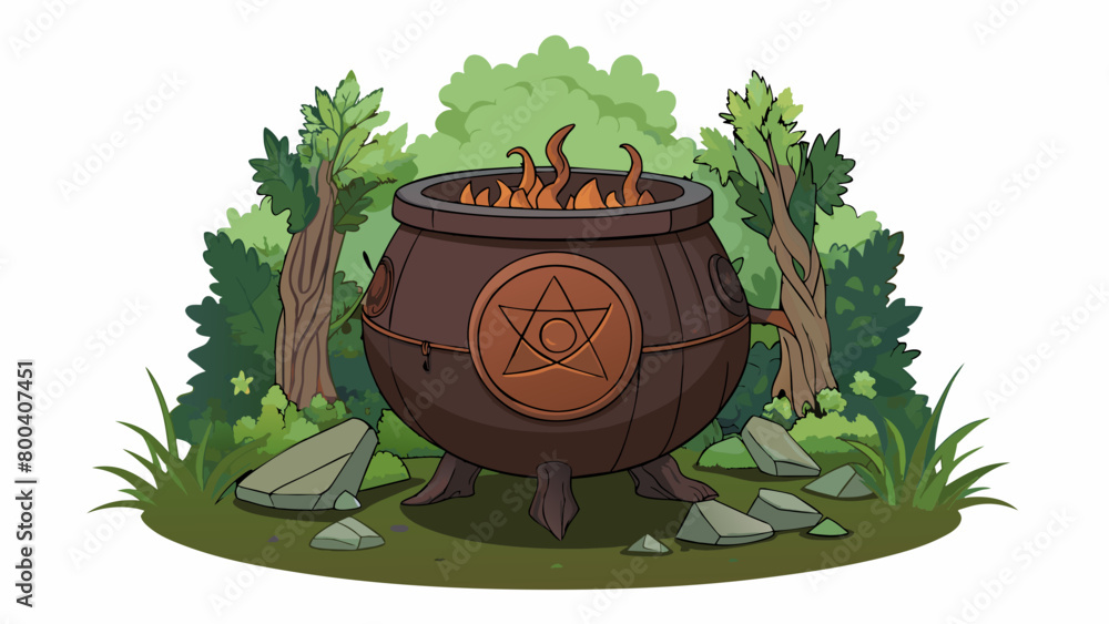 Poster hidden within the dense foliage of the forest the ancient cauldron was hidden in plain sight. it was