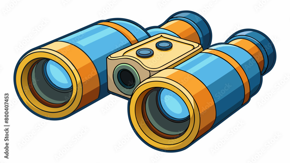 Poster Hightech binoculars with a modern design and multiple lenses perfect for birdwatching. The lenses have different magnification levels and can be. Cartoon Vector.
