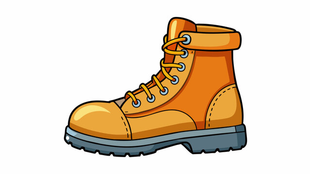Heavyduty boots with metal eyelets and laces equipped with a reinforced toe cap for extra protection.  on white background . Cartoon Vector.