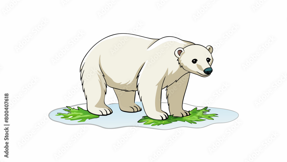 Aufkleber In this fourth illustration a polar bear is standing tall on its hind legs reaching up towards a patch of green seaweed that has washed up on the. Cartoon Vector.