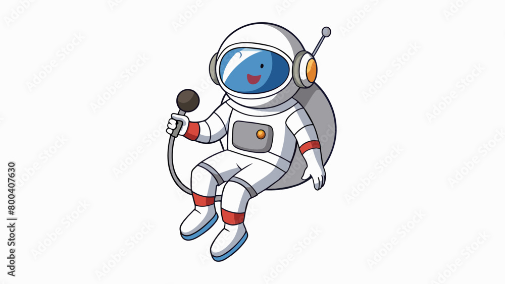 Aufkleber Inside the spacecraft the astronaut floats in zero gravity their body completely covered in a sleek silver spacesuit. Their helmet has a microphone. Cartoon Vector.