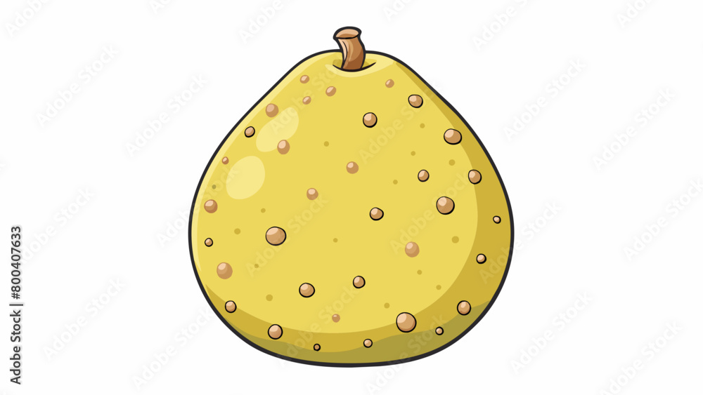Poster Last but not least we have a pear that is big and round with a lumpy uneven surface. Its skin is a pale yellow color with tiny brown dots all over. Cartoon Vector.