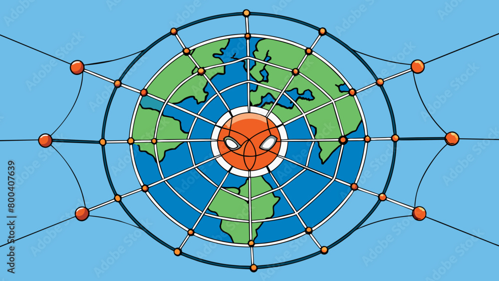 Poster Lastly the web is a global and accessible network connecting people from all over the world. This can be symbolized by a spider web with threads. Cartoon Vector.