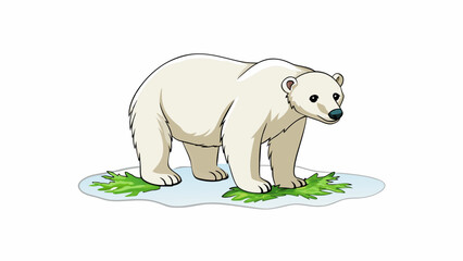 Naklejka premium In this fourth illustration a polar bear is standing tall on its hind legs reaching up towards a patch of green seaweed that has washed up on the. Cartoon Vector.