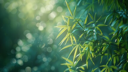 Closeup of green bamboo leaves offering a serene and natural backdrop for peaceful content