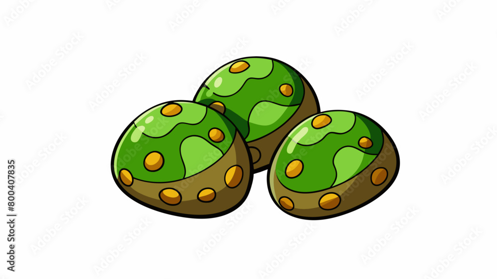 Poster rounded plump seeds with a mottled brown and green outer layer resembling miniature planets. on whit