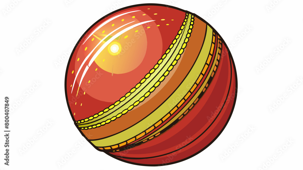 Poster shiny and round the cricket ball glints under the bright stadium lights. it is made of cork and wrap