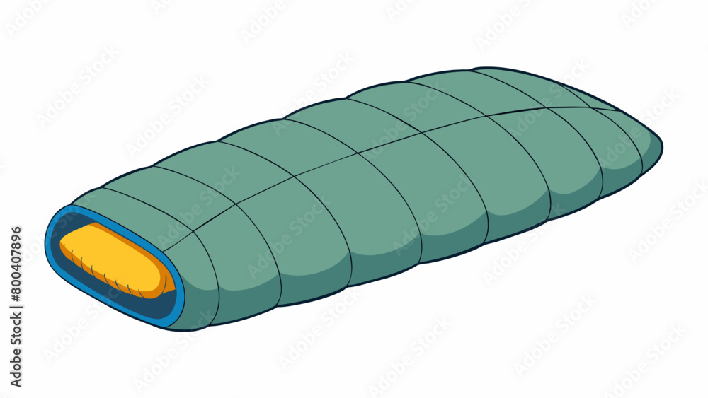 Aufkleber Snug and Comfy This sleeping bag has a spacious rectangular shape providing ample room to stretch out and move around while sleeping. The material is. Cartoon Vector.
