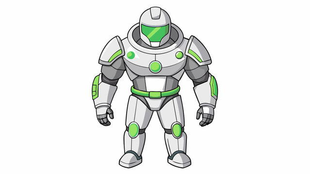 Space Knight Exosuit The most advanced armor set in the galaxy this exosuit has a white and silver color scheme with neon green accents. The chest. Cartoon Vector.