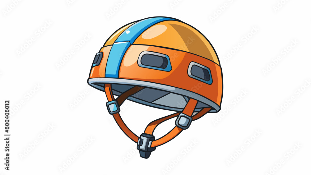 Poster The climbers helmet was made of a durable lightweight material and had adjustable ss to ensure a comfortable and secure fit. A headlamp was attached. Cartoon Vector.