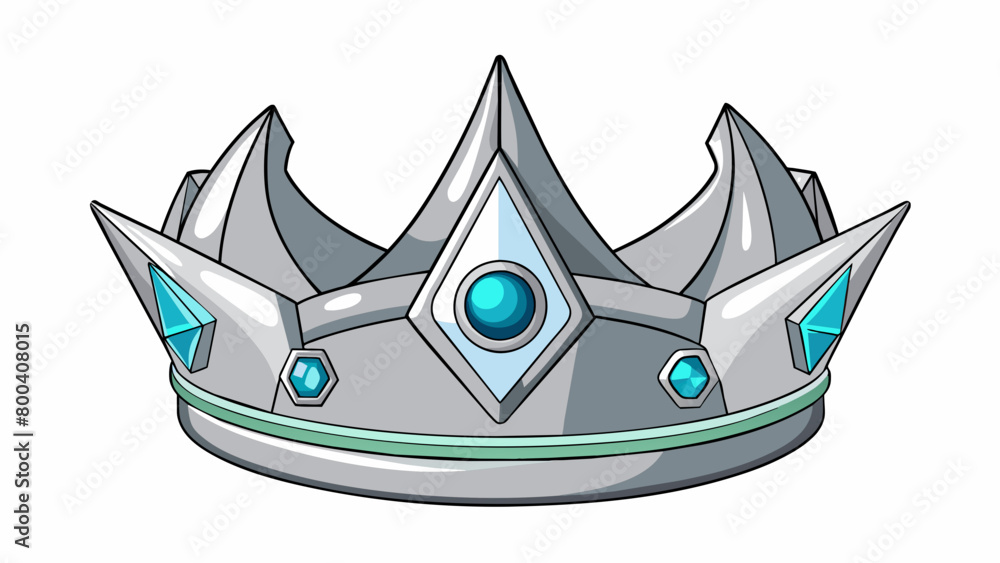 Poster The crown was made of sleek silver with a modern and futuristic appearance. It had sharp angular curves and was adorned with glowing gems that seemed. Cartoon Vector.