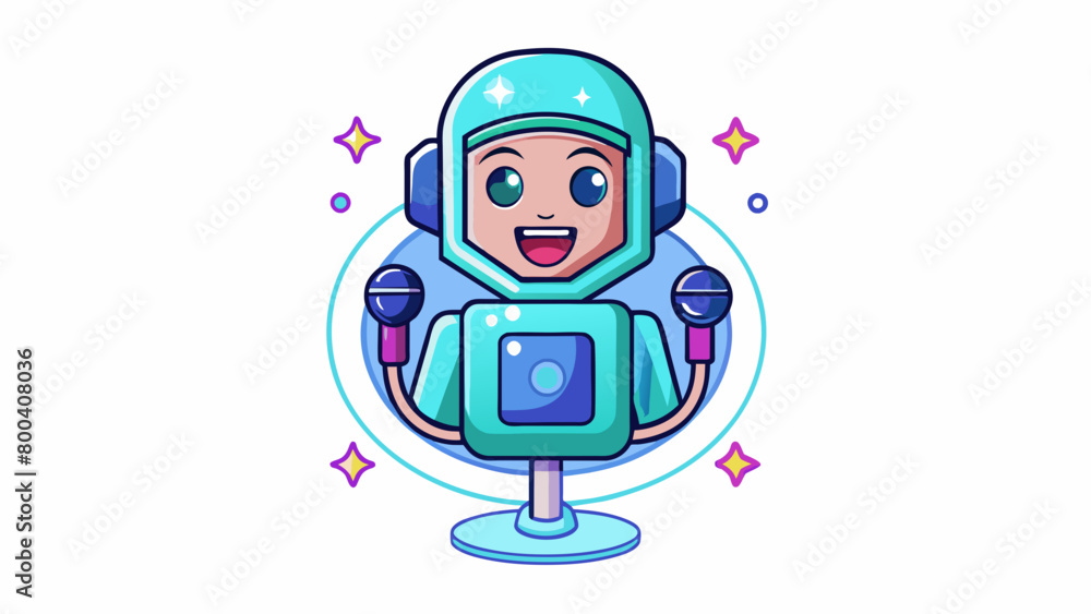Poster the digital avatar is a hologram projection of a e cartoon character. its body is filled with bright