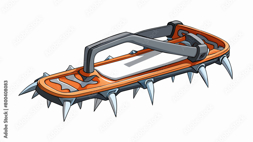 Poster The first crampon is made of sy aluminum and features sharp curved spikes on the bottom for gripping icy surfaces. It also has adjustable ss to. Cartoon Vector.