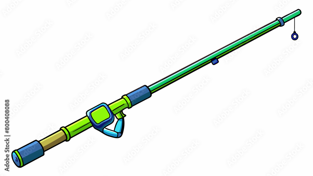 Sticker The fishing rod had a vibrant eyecatching color scheme with a neon green blank and electric blue accents. Its lightweight and compact design made it. Cartoon Vector.