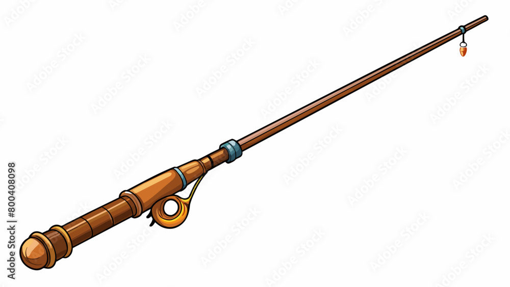 Wall mural The fishing rod had a traditional timeless design with a wooden handle and bronzecolored metal accents. Its flexible yet strong fiberglass. Cartoon Vector.