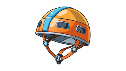 The climbers helmet was made of a durable lightweight material and had adjustable ss to ensure a comfortable and secure fit. A headlamp was attached. Cartoon Vector.
