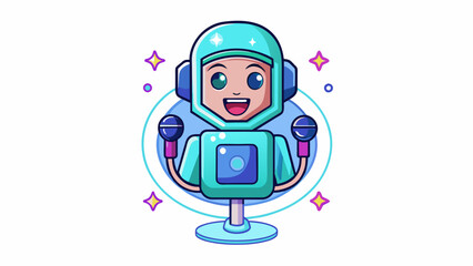 Fototapeta premium The digital avatar is a hologram projection of a e cartoon character. Its body is filled with bright neon colors and is constantly surrounded by. Cartoon Vector.