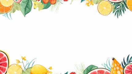 A vibrant fruit border featuring a variety of sliced citrus and berries on a clean white backdrop