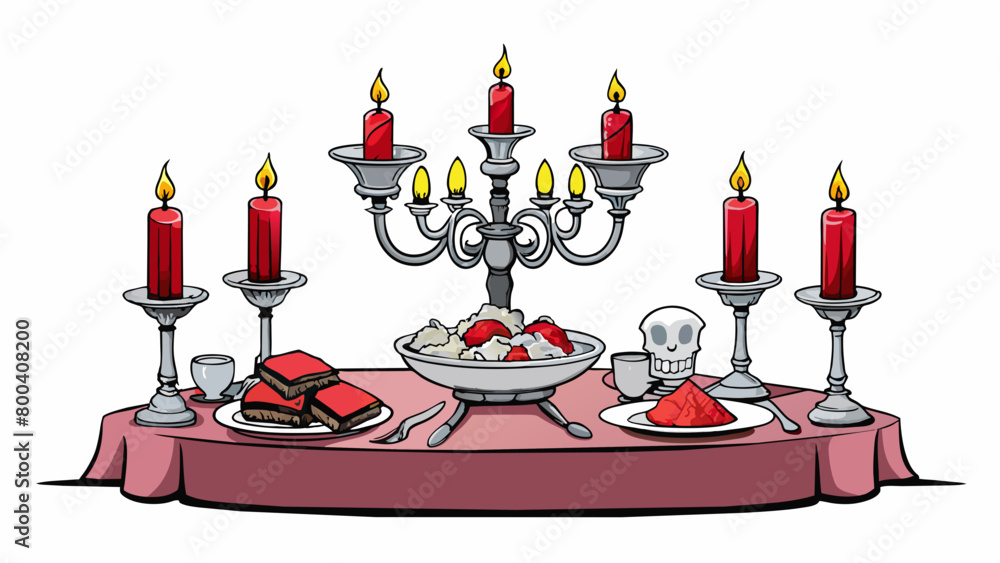 Poster the ornate silver candelabra cast a haunting glow on the vampires elegant dining room. the table was