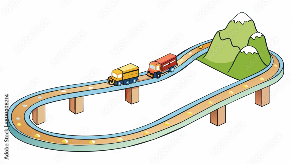 Poster the miniature train set featured a winding track that led through a mountain tunnel and over a bridg