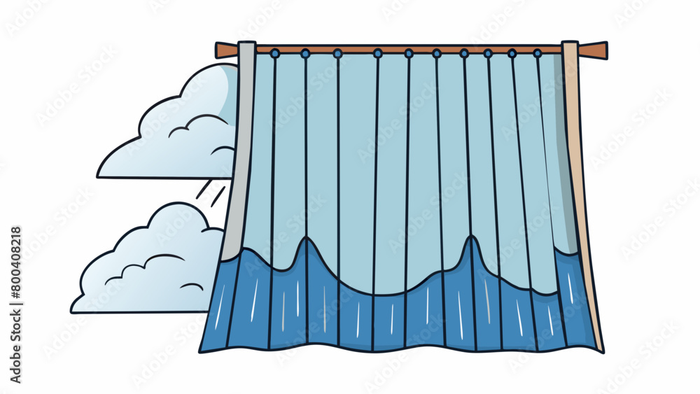 Poster The rain poured down in sheets creating a thick opaque curtain that obscured the view ahead. Droplets slammed against the ground and bounced back up. Cartoon Vector.