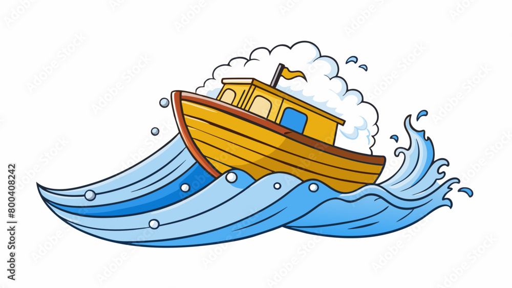Poster the rough seas were tossing the boat about with crashing waves and strong winds. on white background