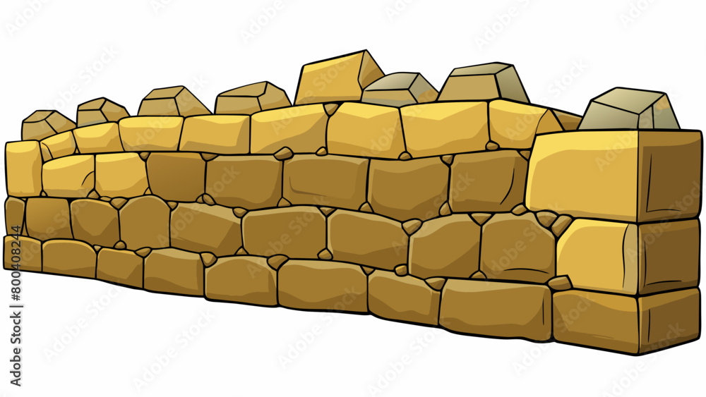 Poster the rough stone wall had uneven surfaces and jagged edges making it difficult to climb. on white bac