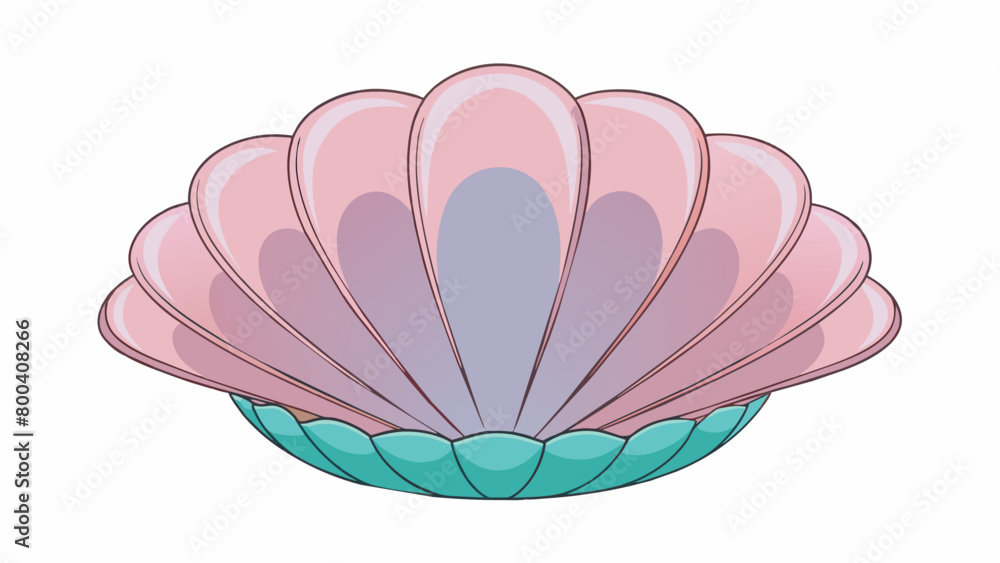 Poster The scallop has a flat round shell with a scalloped edge giving it its namesake. Its surface is smooth and shimmering like a mirror reflecting the. Cartoon Vector.
