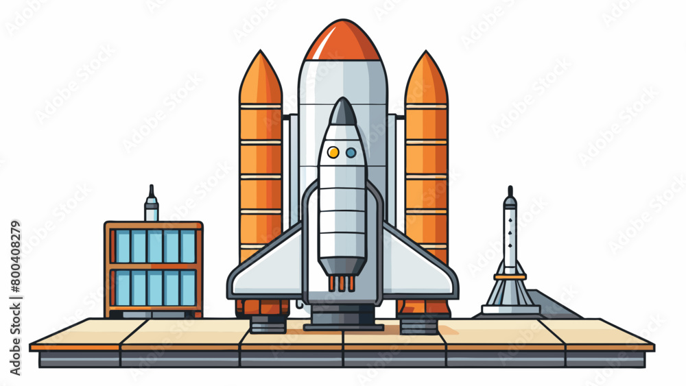 Poster the shuttle stood tall and majestic on the launch pad with the external fuel tank and solid rocket b