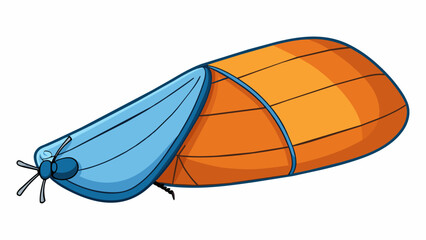 The opening of the bivy sack can be zipped closed for complete protection or partially unzipped for ventilation. The closure also has a mosquito net. Cartoon Vector.
