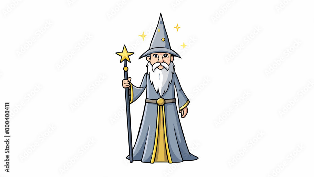 Poster the wizard stood tall his long flowing robe made of silver and gold threads that shimmered in the su