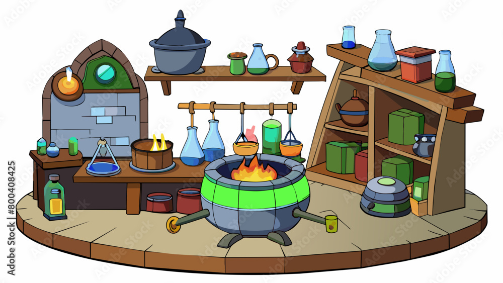 Aufkleber the wizards workshop was filled with bubbling cauldrons and shelves upon shelves of exotic ingredien