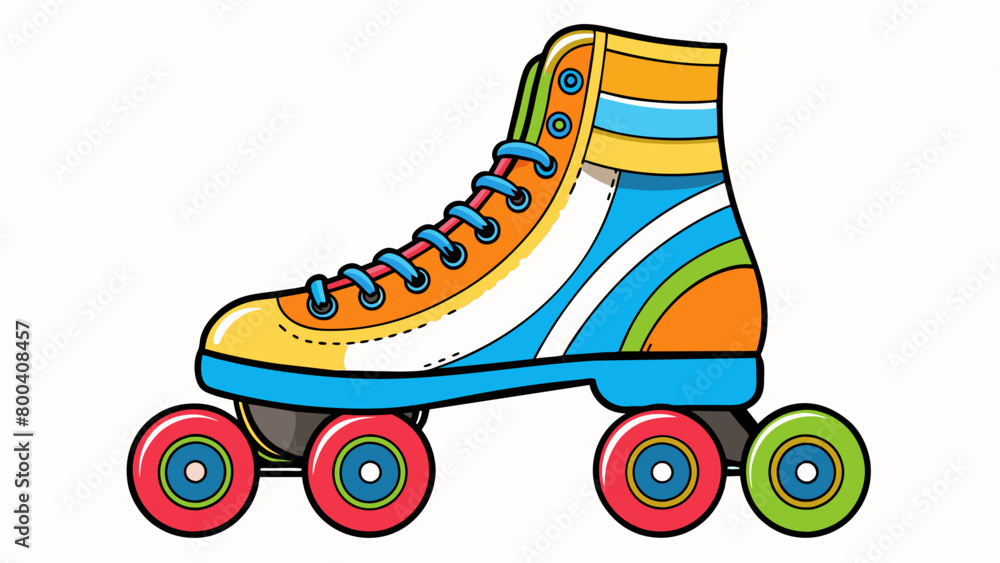 Fototapete These roller skates have a retro design with a vibrant and colorful pattern on the outside. The wheels are larger in size and feature a soft rubbery. Cartoon Vector.