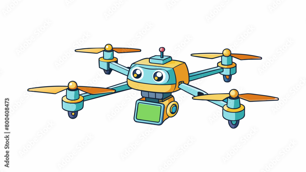 Poster This digital avatar is in the form of a small flying drone. Its body is made up of translucent panels that change color depending on its mood. It has. Cartoon Vector.