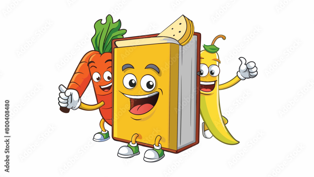 Poster This cookbook features fun and funky characters like a talking banana and a dancing carrot that guide kids through each recipe. The recipes are. Cartoon Vector.