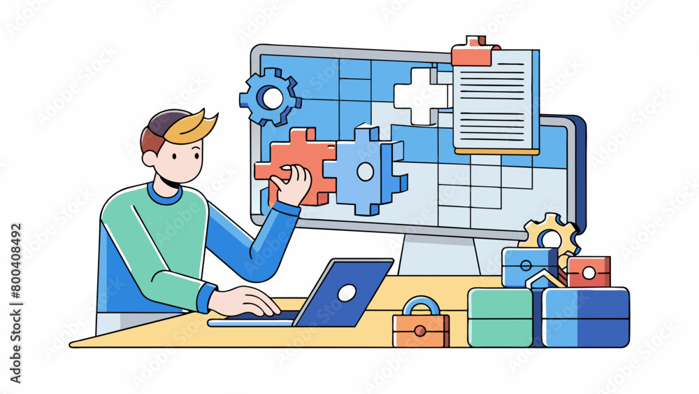 Aufkleber Think of a computer programmer as a puzzle solver piecing together bits of code to create a complete and functional program. They use tools like. Cartoon Vector.