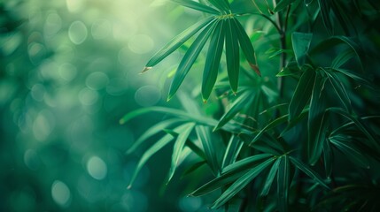 Closeup of green bamboo leaves offering a serene and natural backdrop for peaceful content