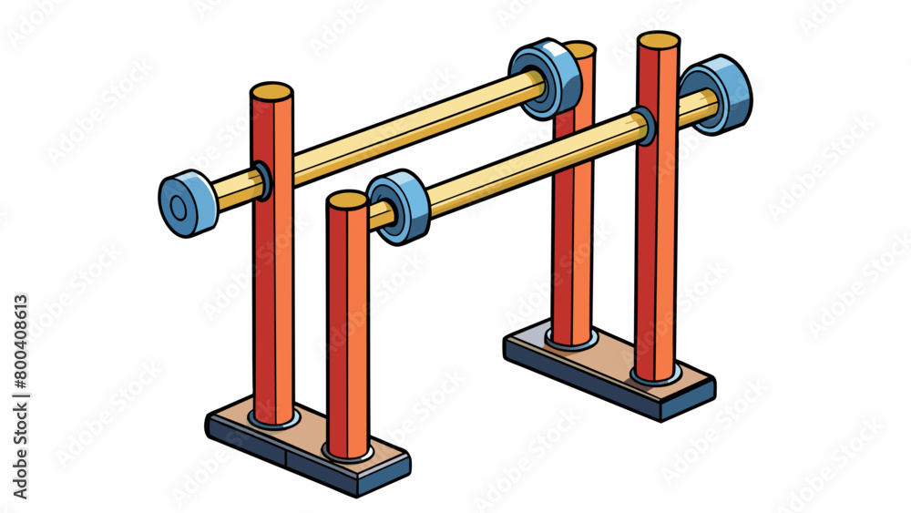 Poster Two long metal rods p parallel to each other typically mounted on sy posts. The bars are evenly spaced and can be adjusted to different heights making. Cartoon Vector.
