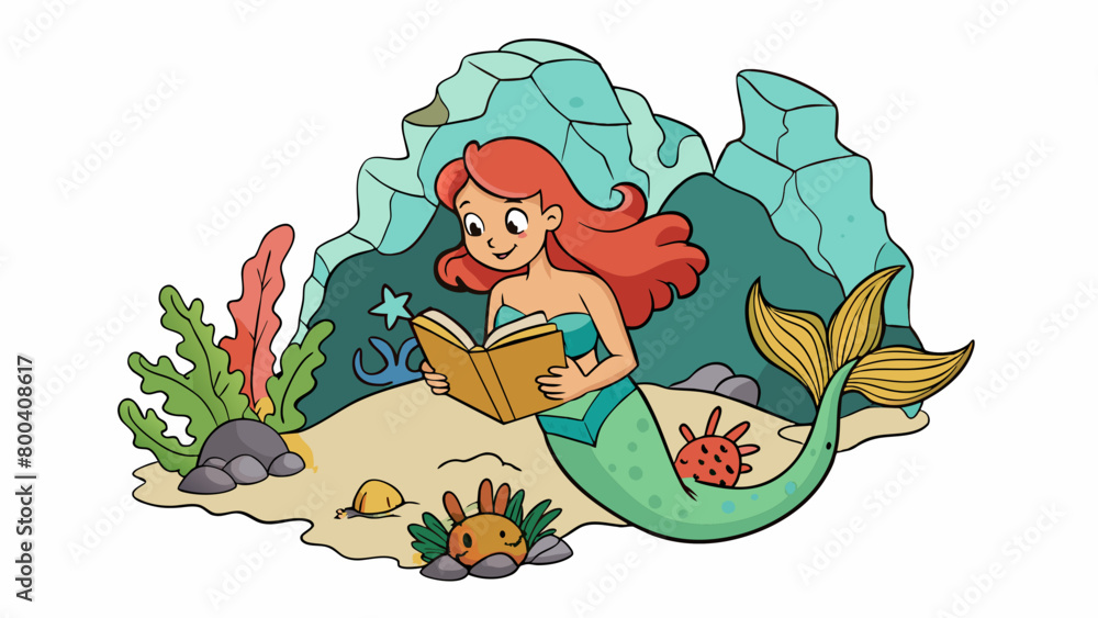 Poster underneath a sprawling coral reef a mermaid nestles in a cozy underwater cave surrounded by an array