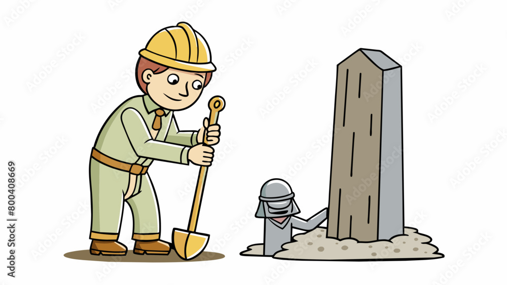 Poster with a delicate touch an archaeologist uses a small trowel to uncover a tall slender figure made of 