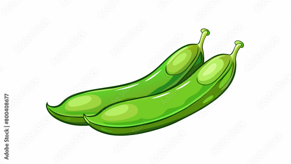 Poster With a slightly glossy surface green beans have thin stringlike edges that can easily be removed by snapping them off.  on white background . Cartoon Vector.