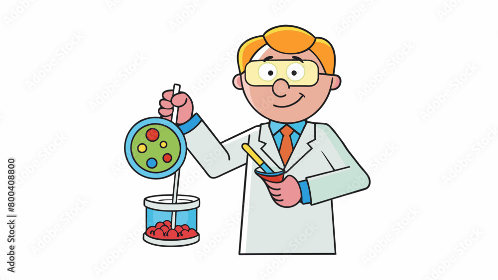 Poster a biologist is holding a small vial filled with vibrant colored liquid carefully adding a few drops 