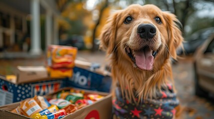 Cheerful Dog with Donation Box, generative ai