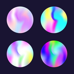 Holographic abstract backgrounds set. Gradient hologram. Hipster holographic backdrop. Minimalistic 90s, 80s retro style graphic template for book, annual, mobile interface, web app.