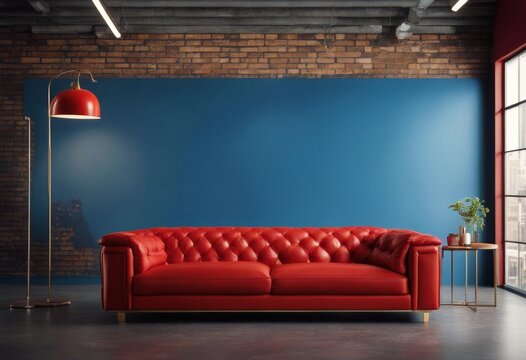 blauer Wand Sofa vor Rotes
