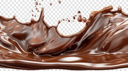 a wave of melted liquid chocolate, isolated on a transparent (PNG) Background